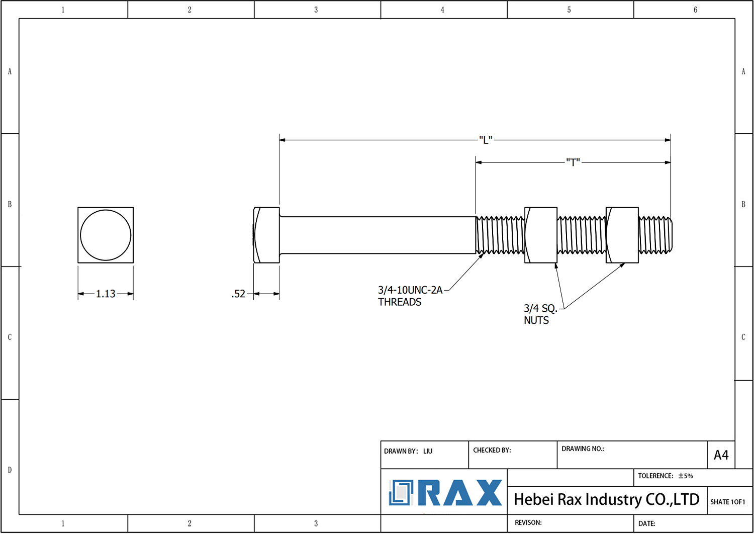 A Cable Suspension bolt Drawing A Cable Suspension bolt