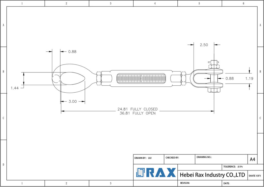 Adjustable Turnbuckle Drawing