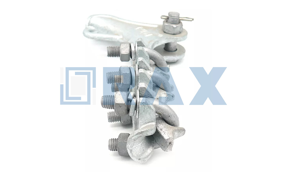 Bolted strain clamp detail with U-bolts