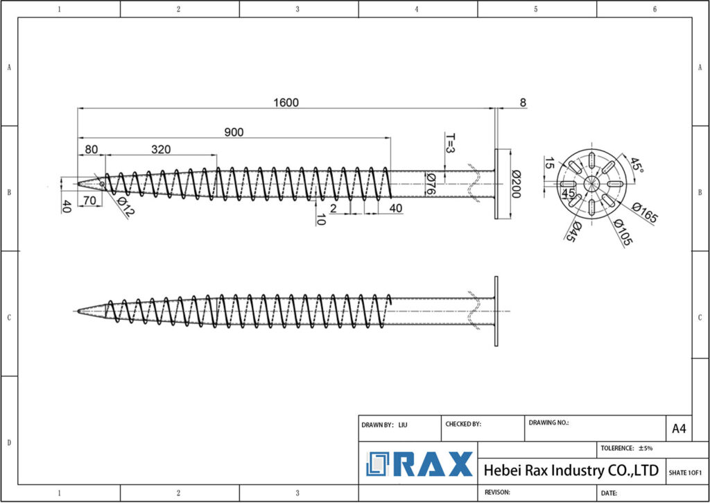 Ground Screw Pile Anchor Drawing