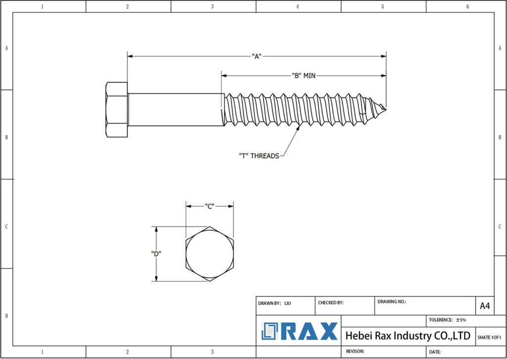 Hex Head Lag Screw Drawing