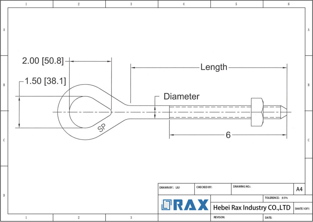 Oval Eye Bolt Drawing