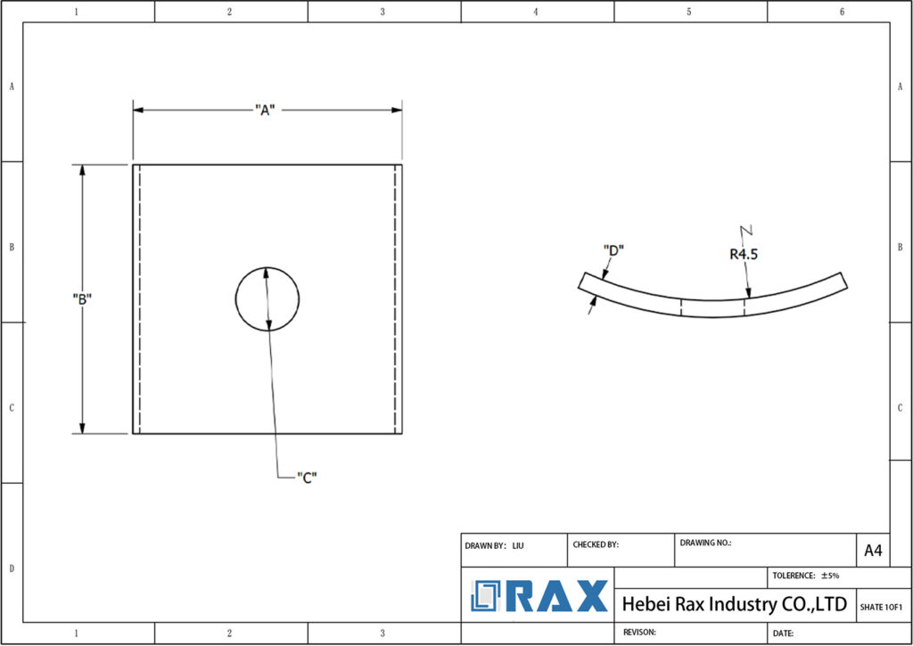 Square Curved Washer Drawing