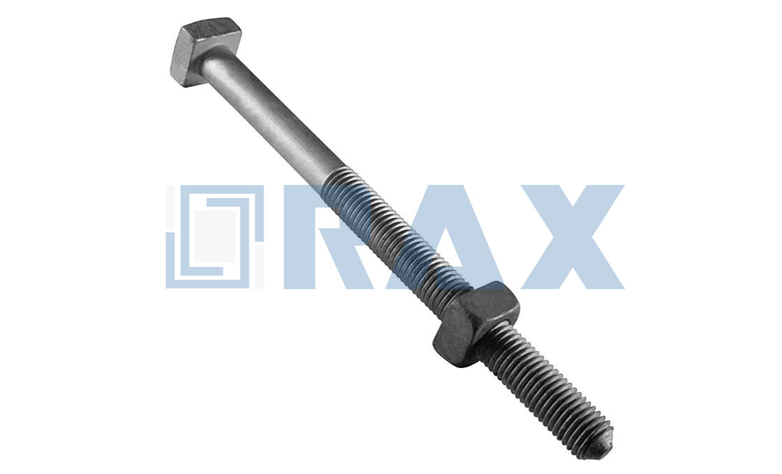 Square head machine bolt with square nut and cone point