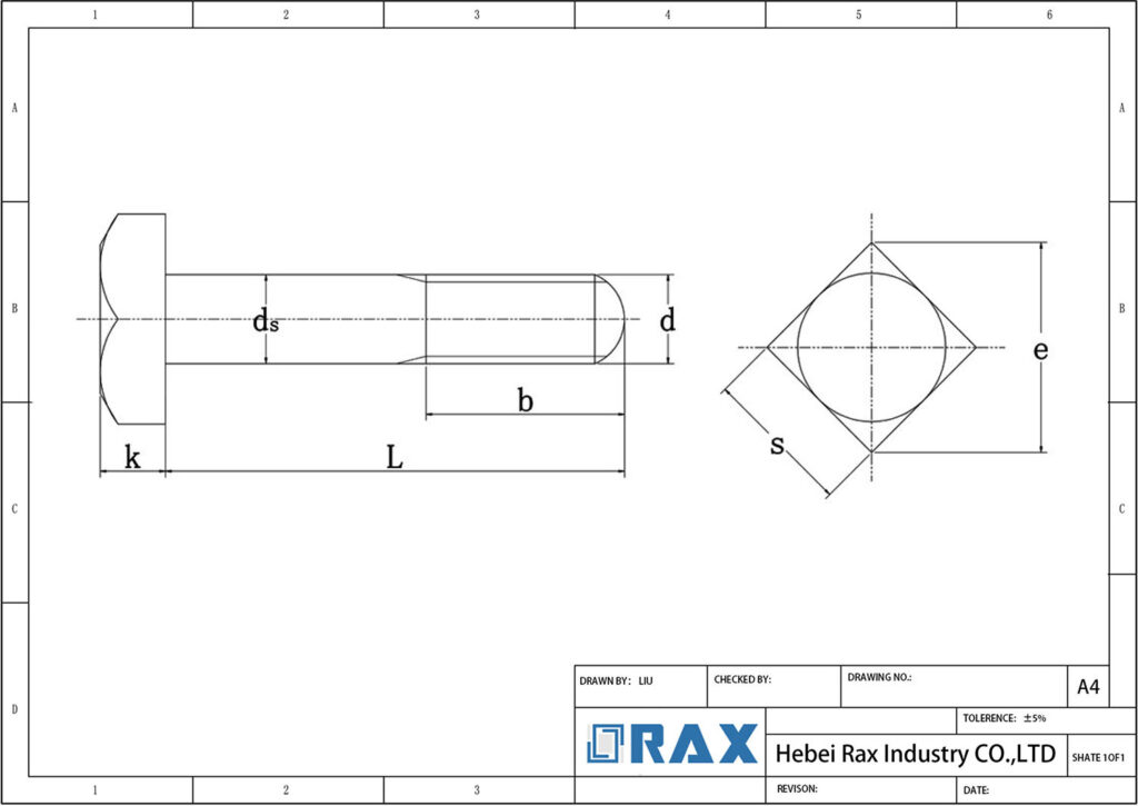Square Head Machine Bolt Drawing