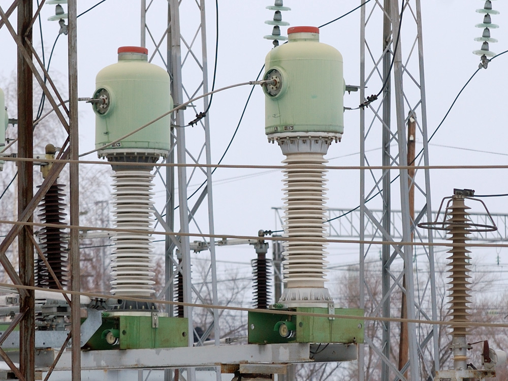 SF6 current transformer standing in a substation