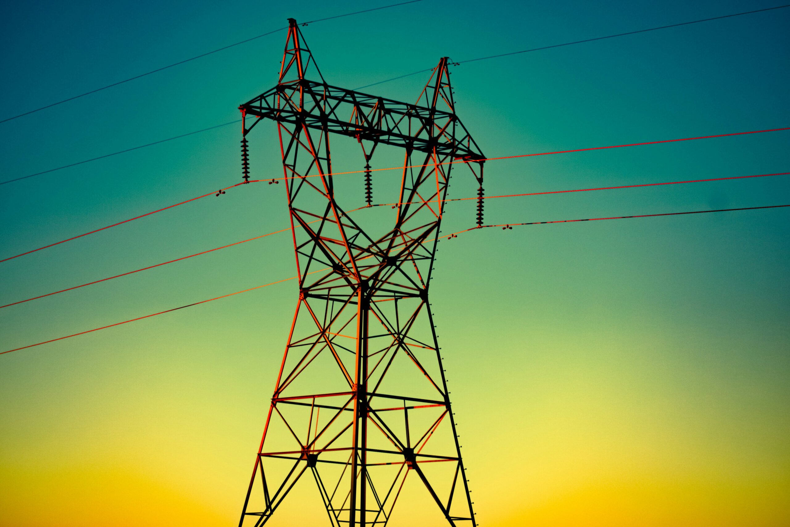 Electric cable wire during golden hour on an overhead line