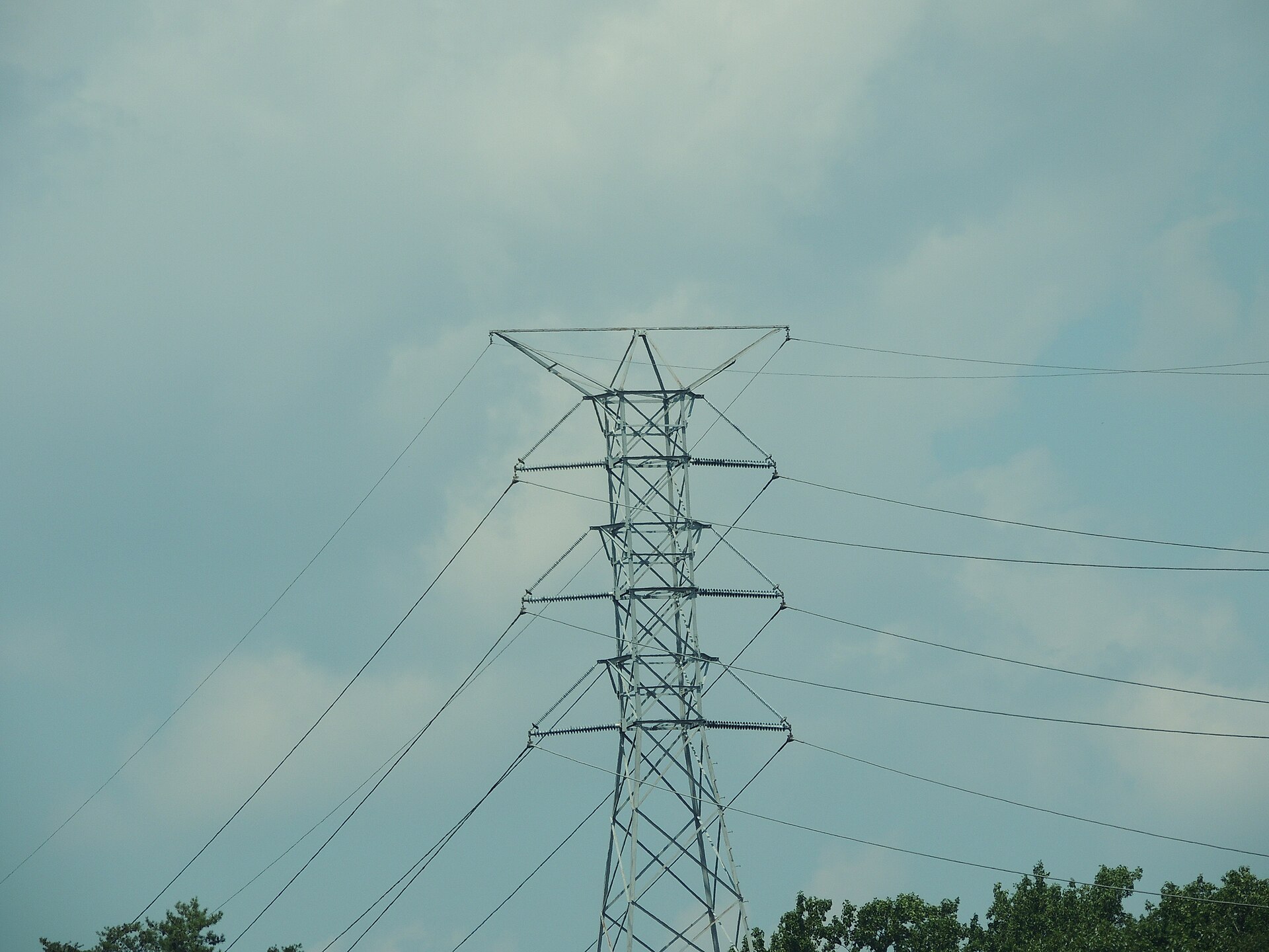 Transmission tower fitted with polymer line post insulators