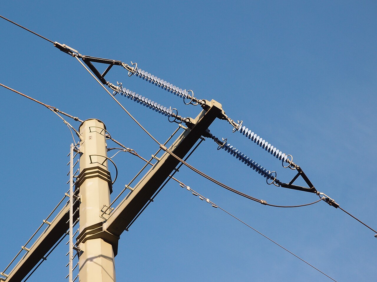 Blue silicone rubber composite long rod insulators installed on a 110 kV line