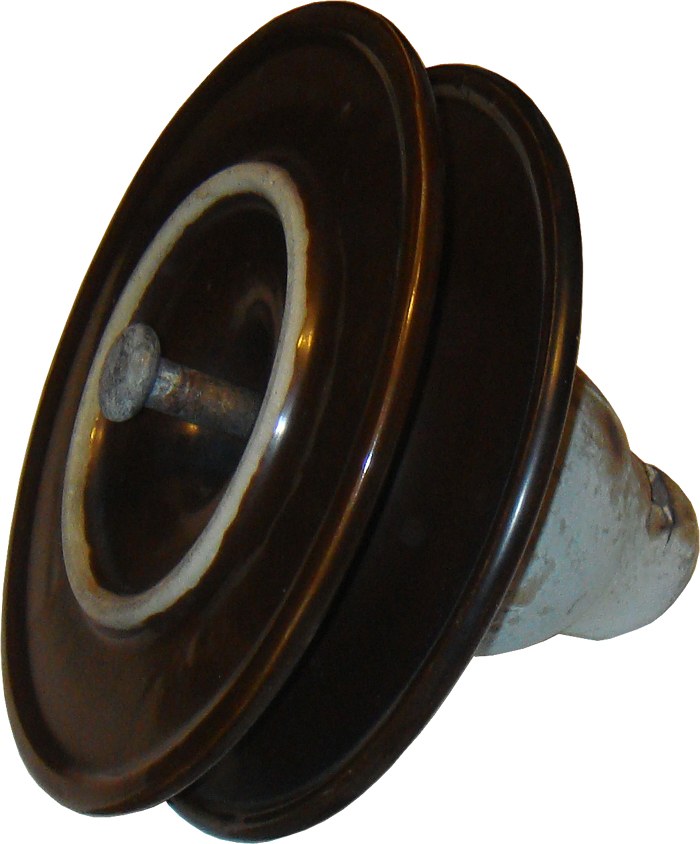 Glazed porcelain pin insulator with threaded metal insert