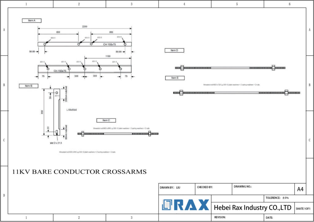 power pole cross arm drawing