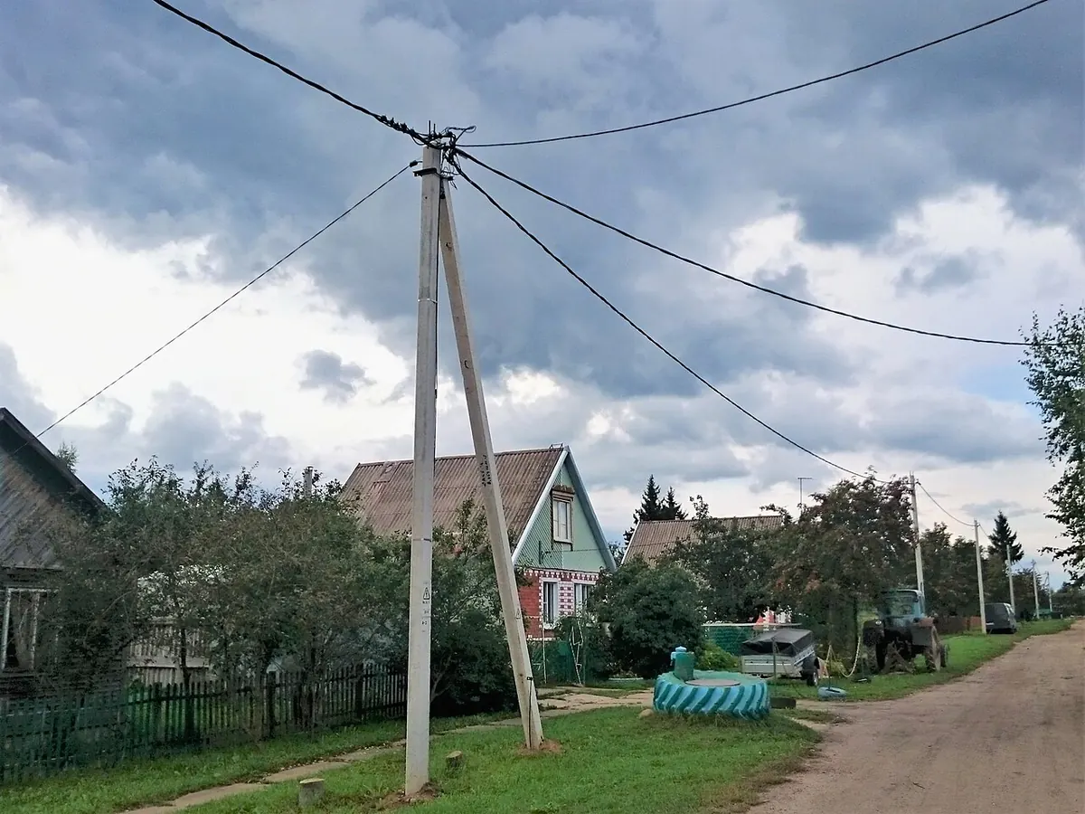 Aerial bundled cable overhead line on utility poles